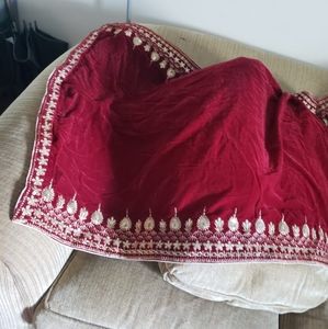 Red Velvet shawl with intricate golden embroidery